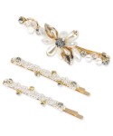 3-Pc. Gold-Tone Crystal & Imitation Pearl Flower Hair Barrette & Bobby Pin Set